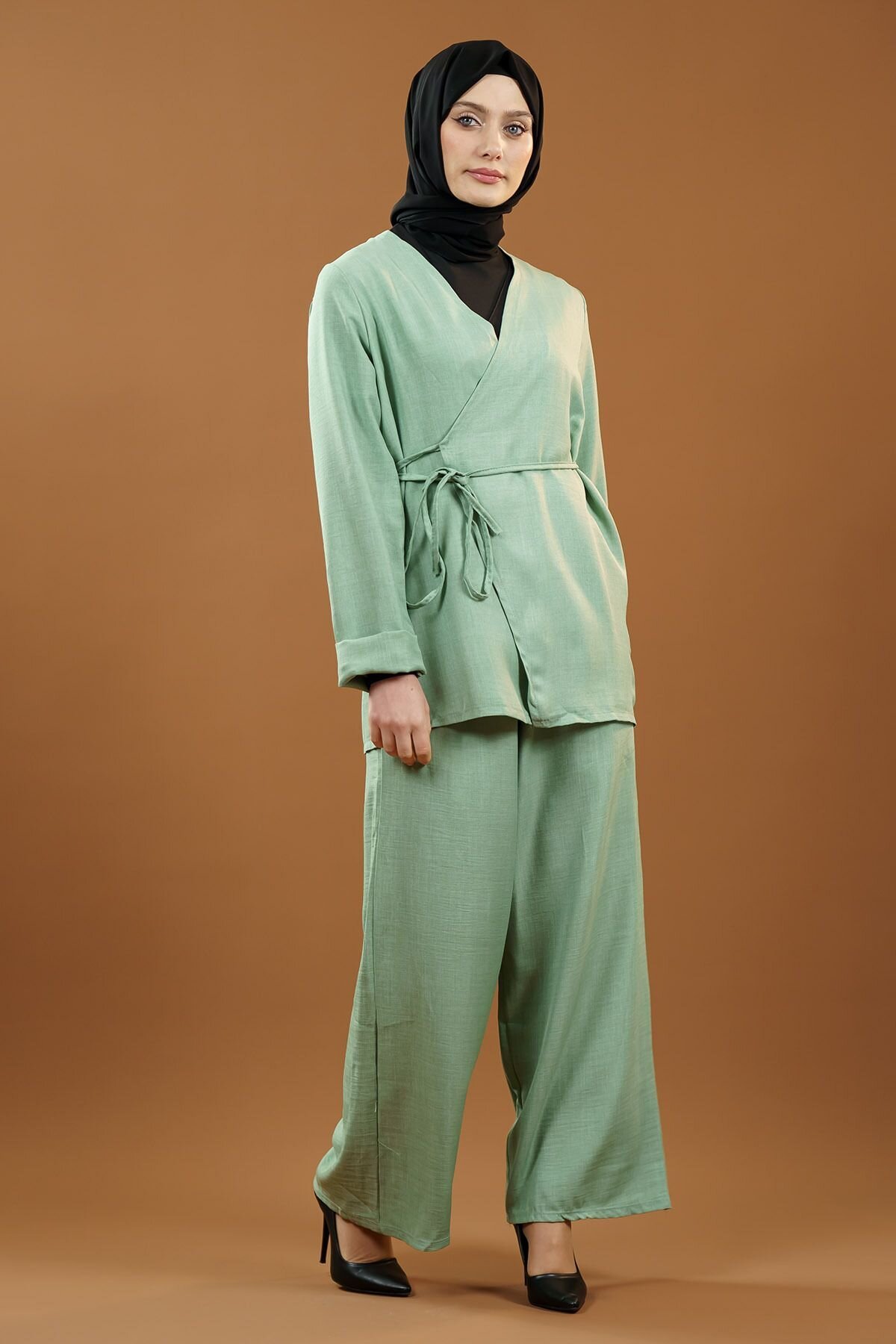 Mint Bağlamalı Kimono İkili Tesettür Takım - Mec Fashion