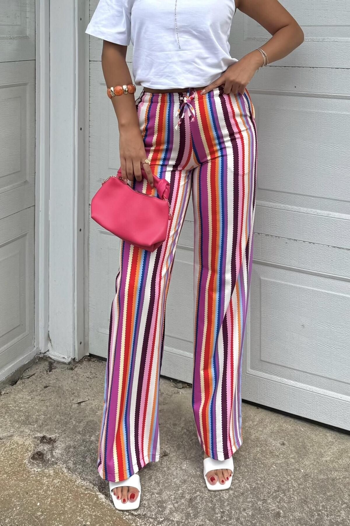 Colorful Striped Loose Comfortable High-Waisted Pants - Baby Xclub