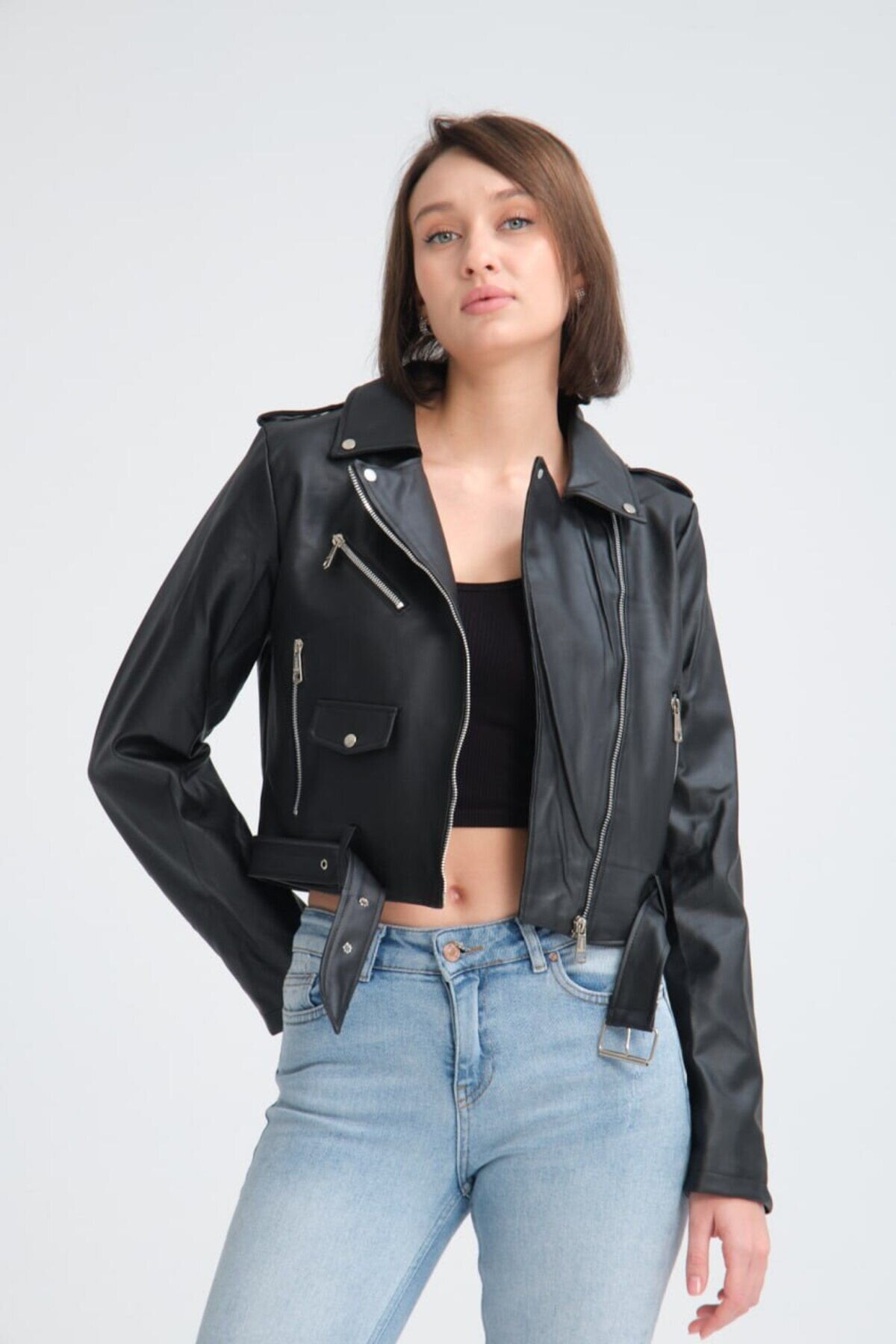 Siyah Kol Fermuar Detaylı Slim Fit Ceket - İLKCET MODA