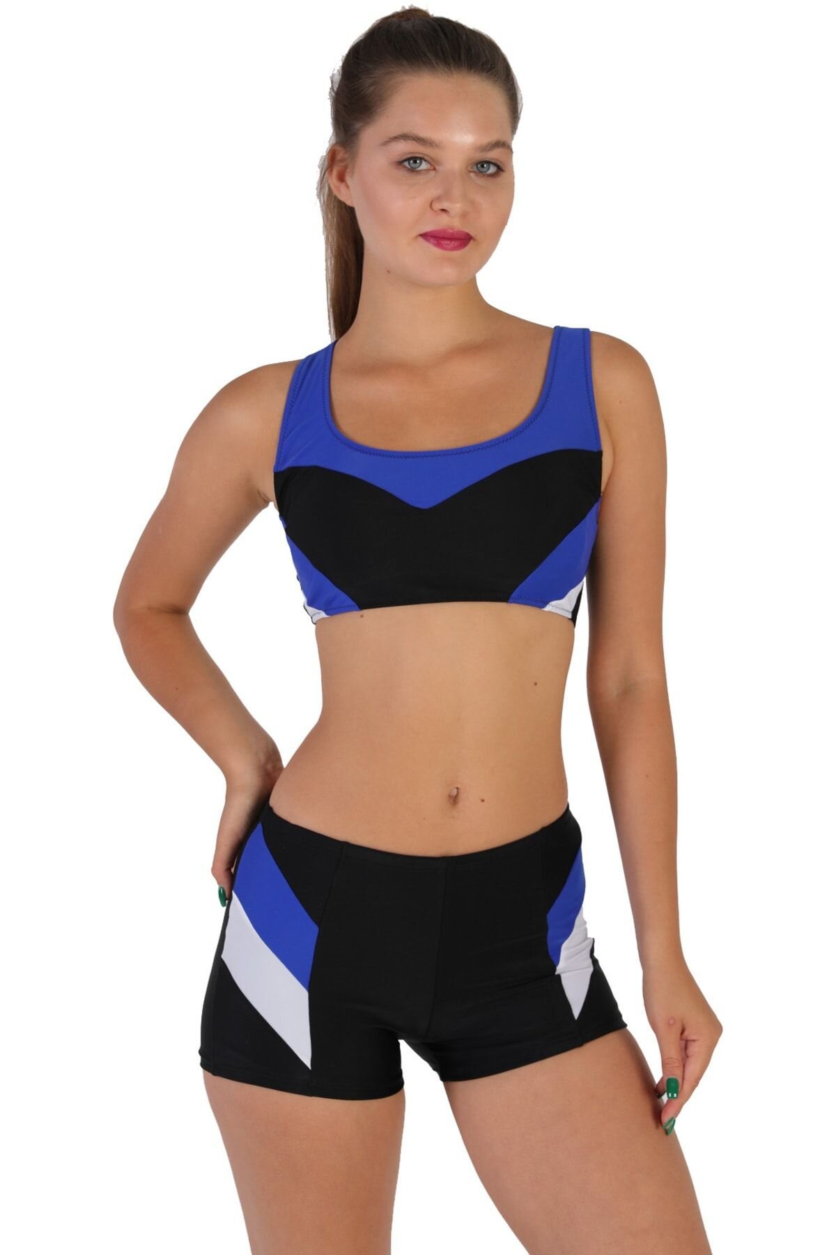 Siyah Şortlu Modelli Yüzücü Mayo Bikini Takım - Swana