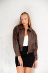 Acı Kahve Oversize Bomber Suni Deri Ceket