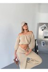 Bej Müslin Kumaş Madonna Yaka Alt Üst İkili Takım