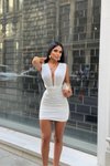 Beyaz Mini Farklı Bağlamalı Büzgülü Abiye Elbise