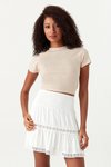 Beyaz Mini Gipürlü Dantel Detaylı Etek