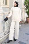 Beyaz Taş Detaylı Triko İkili Tesettür Takım