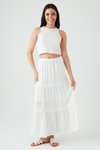 Beyaz Uzun Dantel Detaylı Etek