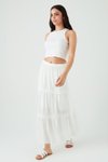 Beyaz Uzun Dantel Detaylı Etek