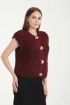 Bordo Bisiklet Yaka Yumuşak Dokulu Cepli Düğmeli Triko Yelek