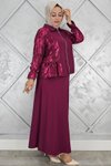 Bordo Büzgü Detaylı İkili Tesettür Takım