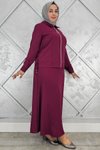Bordo Büzgü Detaylı İkili Tesettür Takım