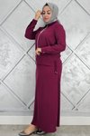 Bordo Büzgü Detaylı İkili Tesettür Takım