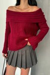 Burgundy Chunky Madonna Collar Knit Sweater