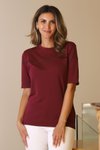 Burgundy Short Sleeve Crew Neck Knit Blouse
