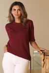 Bordo Kısa Kollu Sıfır Yaka Triko Bluz