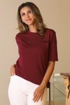 Bordo Kısa Kollu Sıfır Yaka Triko Bluz