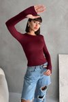Bordo Modal Kumaş Parmak Geçirmeli Body