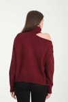Bordo Omuz Detay Boğazlı Oversize Kazak
