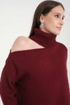 Bordo Omuz Detay Boğazlı Oversize Kazak