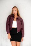 Bordo Oversize Bomber Suni Deri Ceket