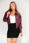 Bordo Oversize Bomber Suni Deri Ceket
