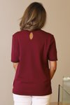 Bordo Sıfır Yaka Kısa Kollu Triko Bluz