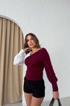 Bordo Tek Omuz Gömlek Detaylı Tasarım Bluz