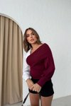 Bordo Tek Omuz Gömlek Detaylı Tasarım Bluz