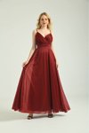 Bordo Uzun Askılı Abiye Elbise
