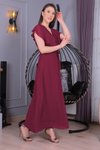 Bordo Uzun Bağlama Detaylı Şifon Elbise