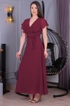Bordo Uzun Bağlama Detaylı Şifon Elbise