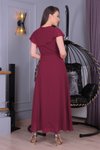 Bordo Uzun Bağlama Detaylı Şifon Elbise