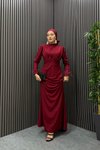 Burgundy Zeyna Feathered Sleeve Modest Evening Dress