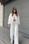 Ekru Beyaz Pantolon Sweat Alt Üst Eşofman Takım