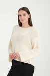 Ekru Düşük Omuz Oversize Kazak