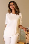 Ekru Kısa Kollu Kolları Fırfırlı Triko Bluz