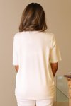 Ekru Kısa Kollu Kolları Fırfırlı Triko Bluz