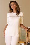 Ekru Kısa Kollu Sıfır Yaka Triko Bluz