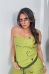 Fıstık Yeşili Arkası Bağlamalı Şal Model Bluz Pantolon İkili Takım