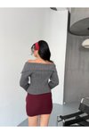 Gri Çift Fermuarlı Madonna Yaka Triko Hırka