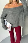 Grey Thick Madonna Collar Knit Sweater