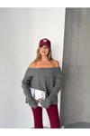 Gri Kalın Madonna Yaka Triko Kazak