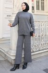 Gri Taş Detaylı Triko İkili Tesettür Takım