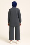Gri Zarif Taş Detaylı Tunik Pantolon İkili Tesettür Takım