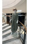 Haki Italyan İpek Detaylı Oversize Sonsuzluk Kaftan Bluz Asimetrik Pantolon İkili Takım