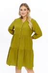 Khaki Midi Plus Size V-Neck Button Dress