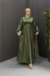 Haki Mira Tesettür Abiye Elbise