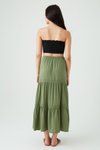 Haki Uzun Dantel Detaylı Etek