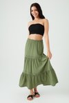 Haki Uzun Dantel Detaylı Etek