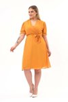 Mustard Midi Double-Breasted V-Neck Belted Plus Size Chiffon Dress