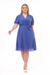 Indigo Midi Wrap Collar Belted Plus Size Chiffon Dress
